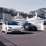 Porsche GT2 RS versus de Model 3 in Monaco