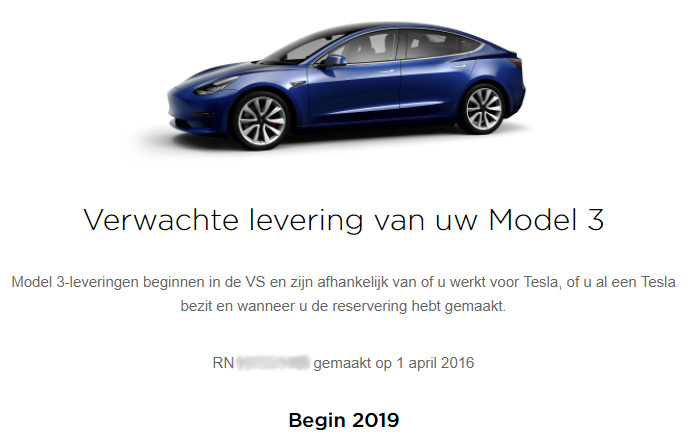 Model 3 levering naar 2019