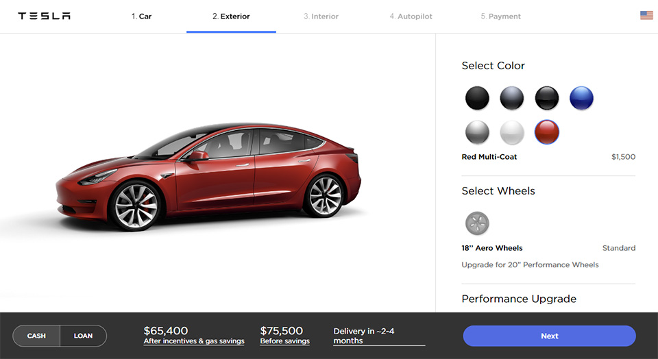 Tesla Model 3 configureren