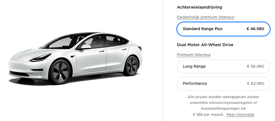 Tesla Model3 prijs daling