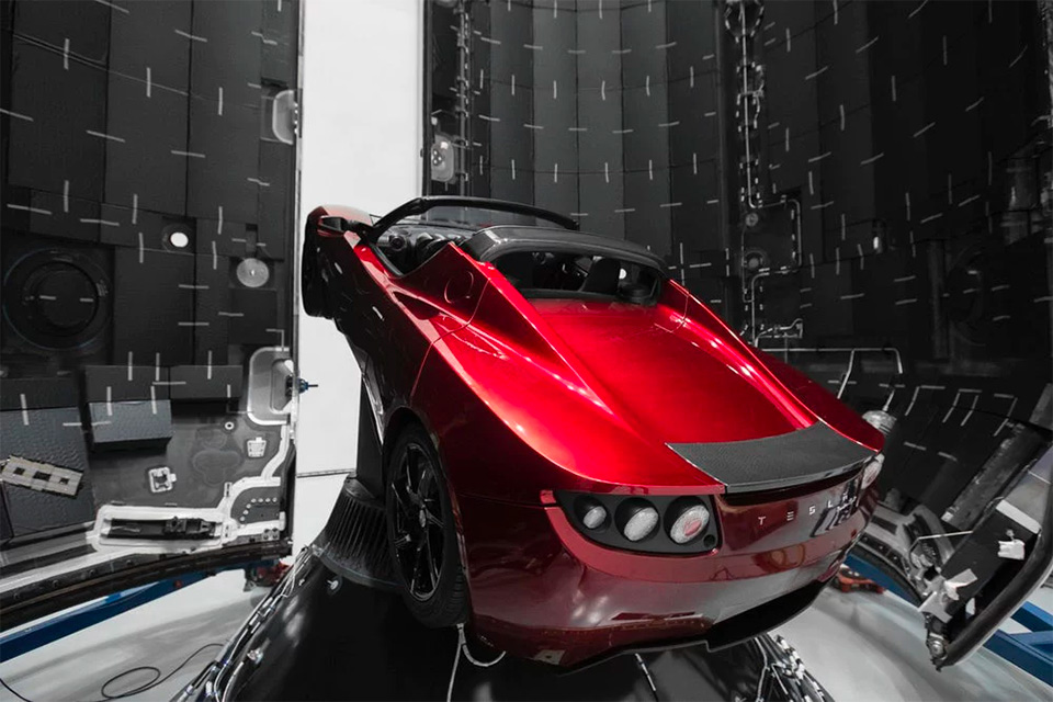 Elon's Tesla Roadster in de Falcon Heavy