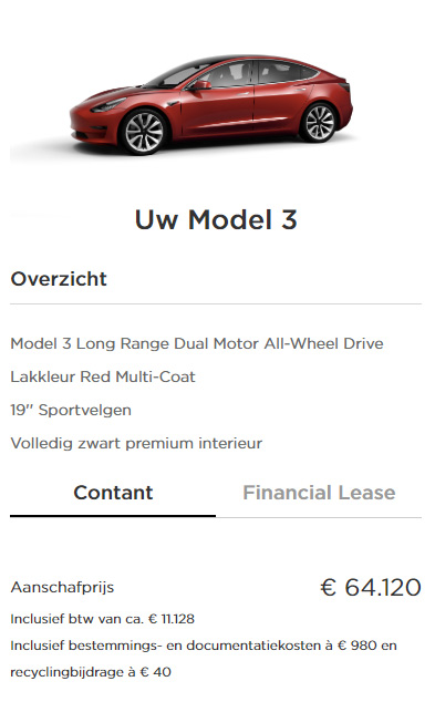 Tesla Model 3 - Bestellingsoverzicht