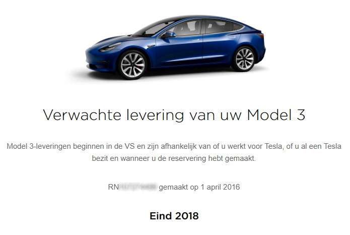 Tesla model 3 verwachte levering